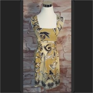 Aysha Anthropologie Size 2 Silk Mustard Yellow Cinched Floral Sleeveless Dress
